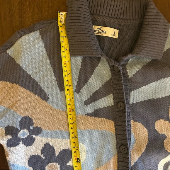 Hollister Cropped Mushroom Floral Sweater Size Small Blue Tan Retro Boho Hippie - Picture 12 of 15